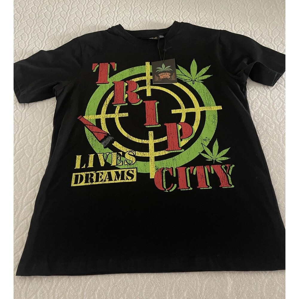 TRIP CITY Sz -L -LIVE'S DREAMS MEN'S BLACK GRAPHIC T-SHIRT NWT Marijuana Target
